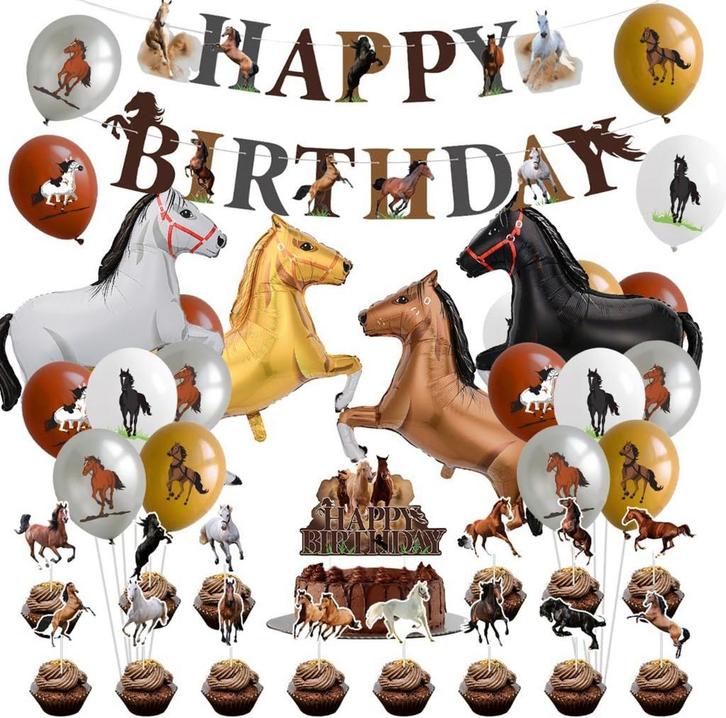 45-delige paarden decoratie set Happy Birthday XXL deLuxe, Dieren en Toebehoren, Paarden en Pony's | Overige Paardenspullen, Overige soorten