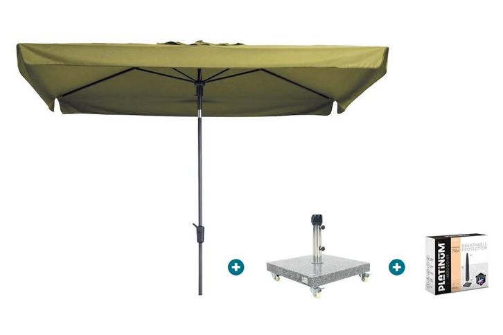 Madison Delos Luxe stokparasol 200x300 cm. - Sage green met, Tuin en Terras, Parasols, Parasolvoet, Nieuw, Kantelbaar, Verzenden