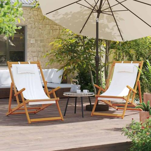 vidaXL Strandstoelen 2 st inklapbaar stof crèmekleurig, Tuin en Terras, Tuinstoelen, Nieuw, Verzenden
