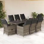 vidaXL 9-delige Bistroset met kussens poly rattan grijs, Verzenden, Nieuw, Rotan, 8 zitplaatsen