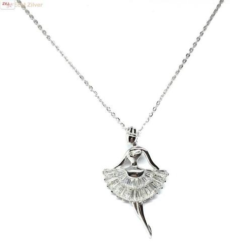 Zilveren witte zirkonia ballerina collier, Sieraden, Tassen en Uiterlijk, Kettingen, Nieuw, Verzenden