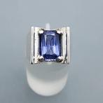 Zilver, Art Deco Tankring - Ring - Blauwe Saffier(Getest!)