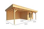 Blokhut met overkapping Lisa 600 cm bij 250 cm diep Plat dak, Nieuw, Verzenden