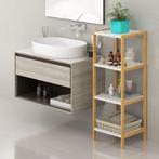 Bamboe staande opbergrek met 4 legplanken Wit 110x33x34cm, Huis en Inrichting, Verzenden, Nieuw