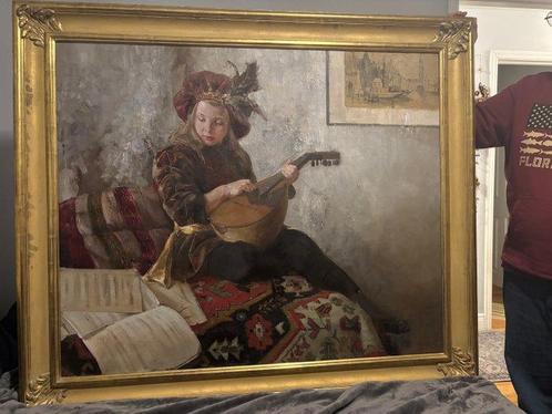 Natasha Milashevich (1967) - Girl with Mandolin, Antiek en Kunst, Kunst | Schilderijen | Klassiek