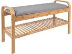 Leitmotiv Bank Arch - Bamboe met Grijze stof - 90x33x50cm -, Huis en Inrichting, Verzenden, Nieuw