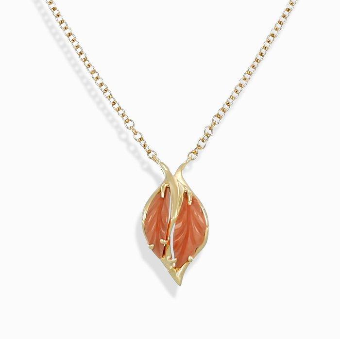 Ketting met hanger - 18 karaat Geel goud Koraal, Sieraden, Tassen en Uiterlijk, Antieke sieraden