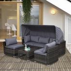 TRUUSK Rotan Loungeset, Zitgroep Met Zonneluifel, Tuinlounge, Tuin en Terras, Verzenden, Nieuw