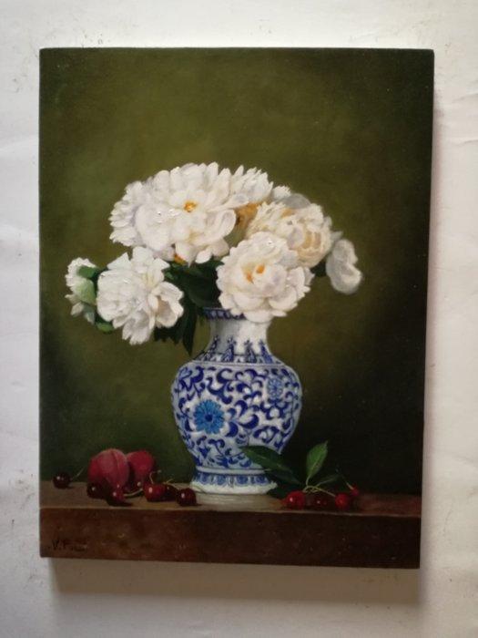 V. Fiorani (XX) - Vaso con fiori, Antiek en Kunst, Kunst | Schilderijen | Klassiek