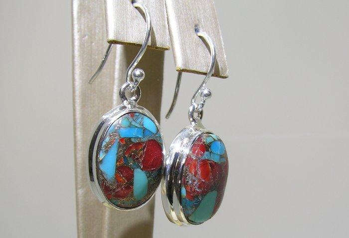 Coral Turquoise Matrix Oorbellen - Hoogte: 31 mm - Breedte:, Verzamelen, Mineralen en Fossielen