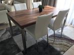 Set van 4 leren eetkamerstoelen - wit leer, Huis en Inrichting, Stoelen, Overige kleuren, Nieuw, Leer, Ophalen of Verzenden