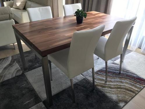 Set van 4 leren eetkamerstoelen - wit leer, Huis en Inrichting, Stoelen, Overige kleuren, Nieuw, Leer, Ophalen of Verzenden