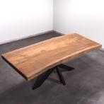 Boomstamtafel, Eettafel 200x103 massief hardhout, metaalpoot, Nieuw, Robuust Modern, 100 tot 150 cm, 150 tot 200 cm