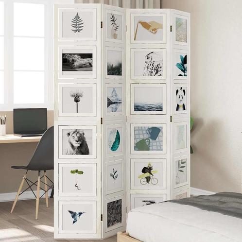 vidaXL Kamerscherm met 4 panelen massief paulowniahout wit, Huis en Inrichting, Woonaccessoires | Kamerschermen, Nieuw, Verzenden