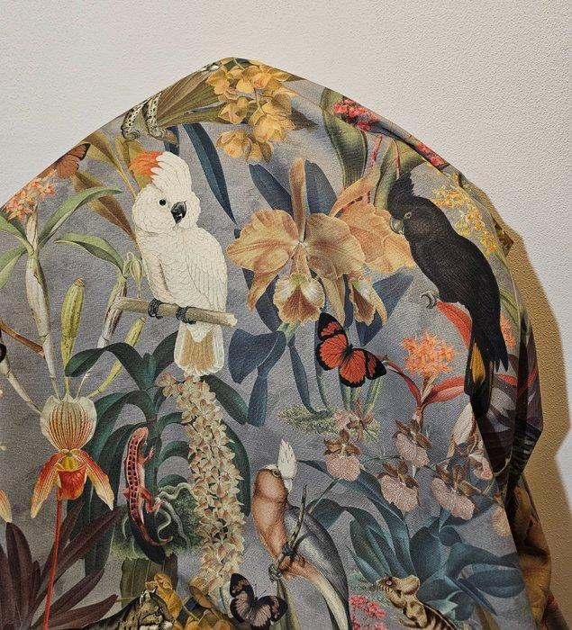 300x280cm! Luxe meubelstof met papegaaien, cacatuas en, Antiek en Kunst, Antiek | Kleden en Textiel