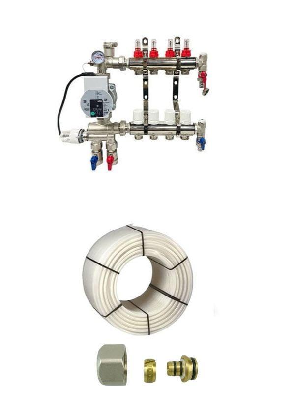 RVS 3 groeps verdeler met pomp + 3x 90 mtr vloerverwarmin..., Doe-het-zelf en Verbouw, Verwarming en Radiatoren, Overige typen