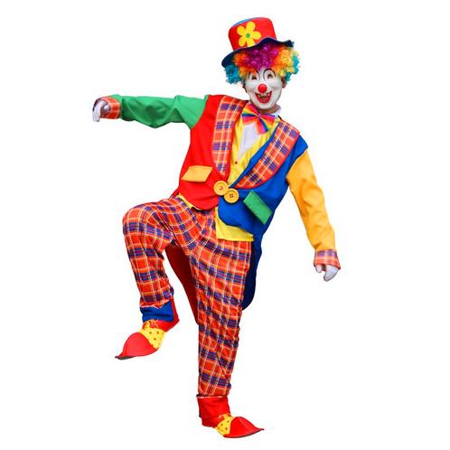 Kleurrijk Clown Kostuum – 4-Delige Set met Jas, - Maat M, Kleding | Heren, Carnavalskleding en Feestkleding, Nieuw, Maat 48/50 (M)
