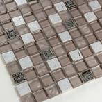 Zilver glasmix fossiel mozaiek 23x23mm op matten van 30x30 c, Verzenden, Nieuw