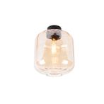Design plafondlamp zwart met amber glas - Qara, Huis en Inrichting, Lampen | Plafondlampen, Nieuw, Glas, Design