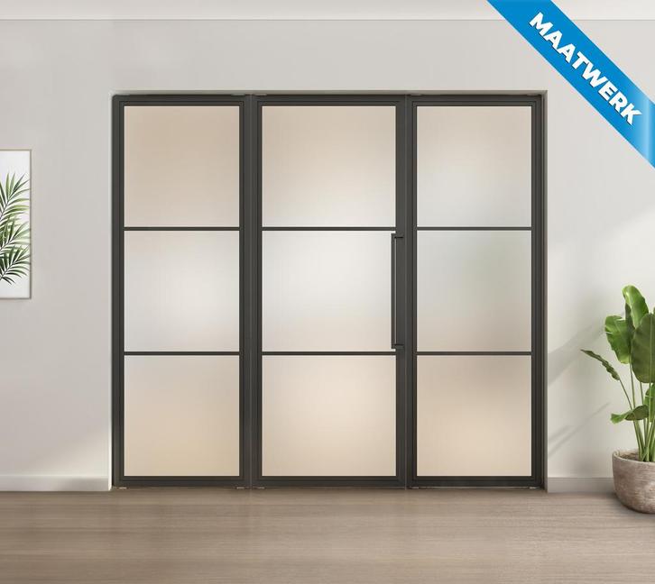 Enkele stalen taatsdeur met glaspaneel, 3 vlaks, mat glas, Doe-het-zelf en Verbouw, Deuren en Horren, Overige typen, Nieuw, Metaal