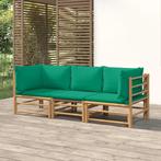 vidaXL 3-delige Loungeset met kussens bamboe groen, Verzenden, Nieuw, Hout, Loungeset