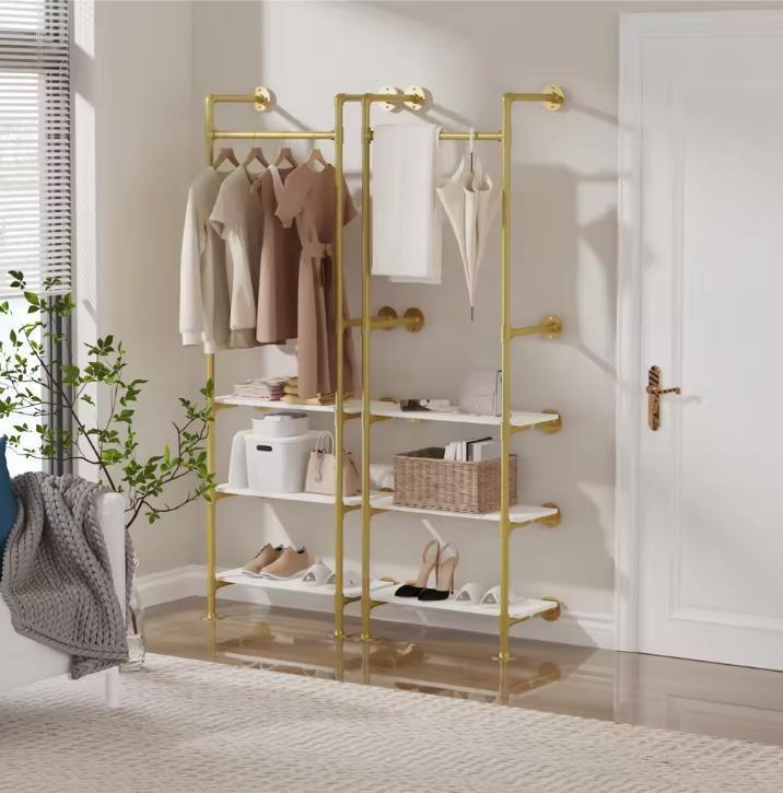 Industriële Wandkapstok met 3 Planken – Goud Wit Kledingrek, Huis en Inrichting, Kasten | Overige, Nieuw, Verzenden