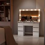 Kaptafel / Schminktafel Lilia - Incl. LED en Lades - Wit, Verzenden, Nieuw