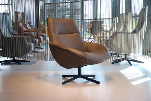 Design draai fauteuil Cartel Living Gigi in Leder Grijs, Huis en Inrichting, Fauteuils, Nieuw, Leer, Ophalen of Verzenden