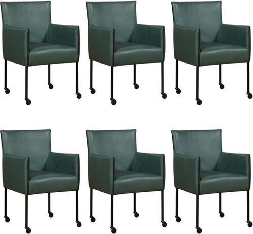 Set van 6 Groene leren moderne kuipstoel - poot rond zwart m, Huis en Inrichting, Stoelen, Vijf, Zes of meer stoelen, Nieuw, Leer