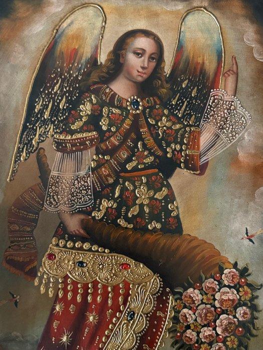 Cuzco School - Musician Archangel Gabriel with Cornucopia, Antiek en Kunst, Kunst | Niet-Westerse kunst