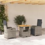 vidaXL 3-delige Tuinset met kussens poly rattan grijs, 2 zitplaatsen, Nieuw, Tuinset, Verzenden