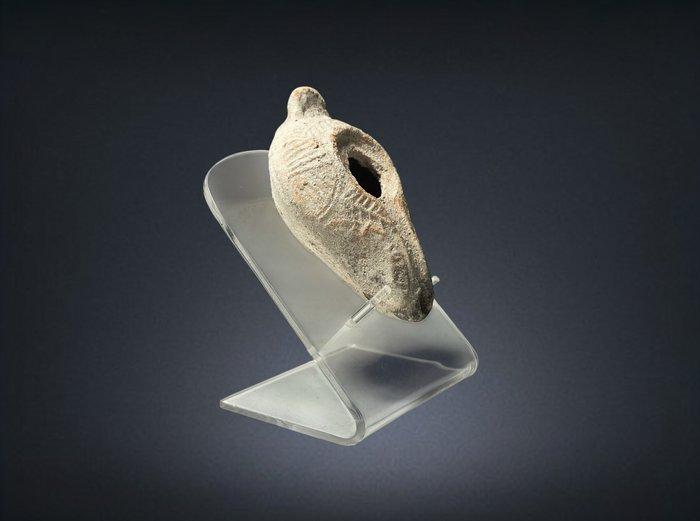 Van Jeruzalem, oud-Romeins versierd Terracotta olielamp, 3e, Antiek en Kunst, Antiek | Overige Antiek