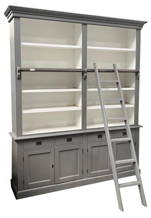 Boekenkast grijs met trap Kesteren 200cm, Huis en Inrichting, Kasten | Boekenkasten, Ophalen of Verzenden