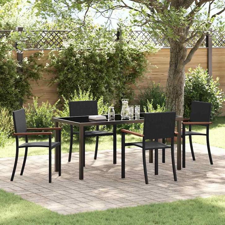 vidaXL Tuin Eetset 5 pcs Zwart Poly riet, Tuin en Terras, Tuinsets en Loungesets, Nieuw, Rotan, Verzenden