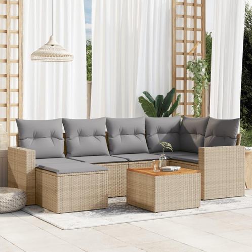 vidaXL 7-delige Loungeset met kussens poly rattan beige, Tuin en Terras, Tuinsets en Loungesets, Loungeset, Nieuw, Rotan, Verzenden