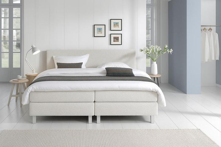Boxspring Eefje Teddy - Beige - 160 x 200 cm, Huis en Inrichting, Slaapkamer | Boxsprings, 200 cm, Beige, 160 cm, Verzenden