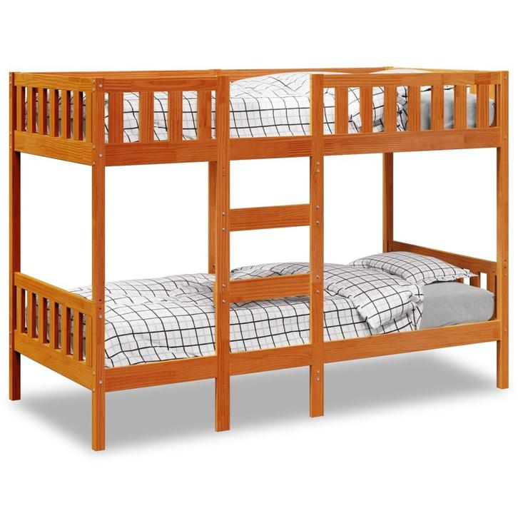 vidaXL Stapelbed massief grenenhout wasbruin 90x200 cm, Huis en Inrichting, Slaapkamer | Bedden, 90 cm, 200 cm, Bruin, Eenpersoons