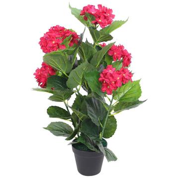 Kunst hortensia plant met pot 60 cm rood (Kunstgras-Planten)