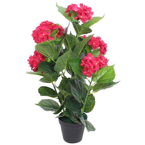 Kunst hortensia plant met pot 60 cm rood (Kunstgras-Planten), Tuin en Terras, Gras en Kunstgras, Nieuw, Verzenden