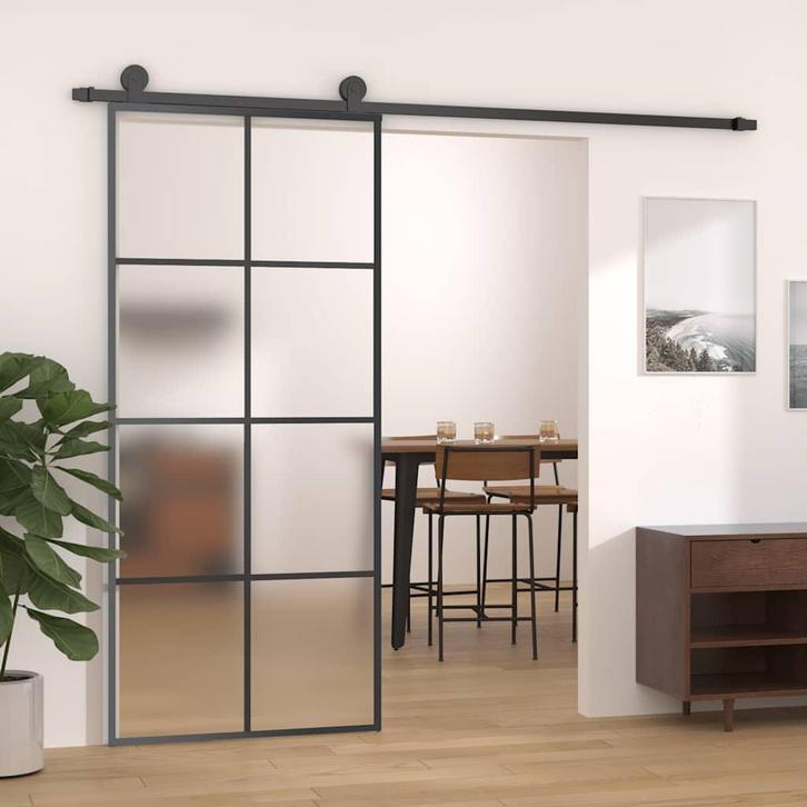 vidaXL Schuifdeur met beslag 90x205 cm ESG-glas en aluminium, Doe-het-zelf en Verbouw, Deuren en Horren, Nieuw, Verzenden