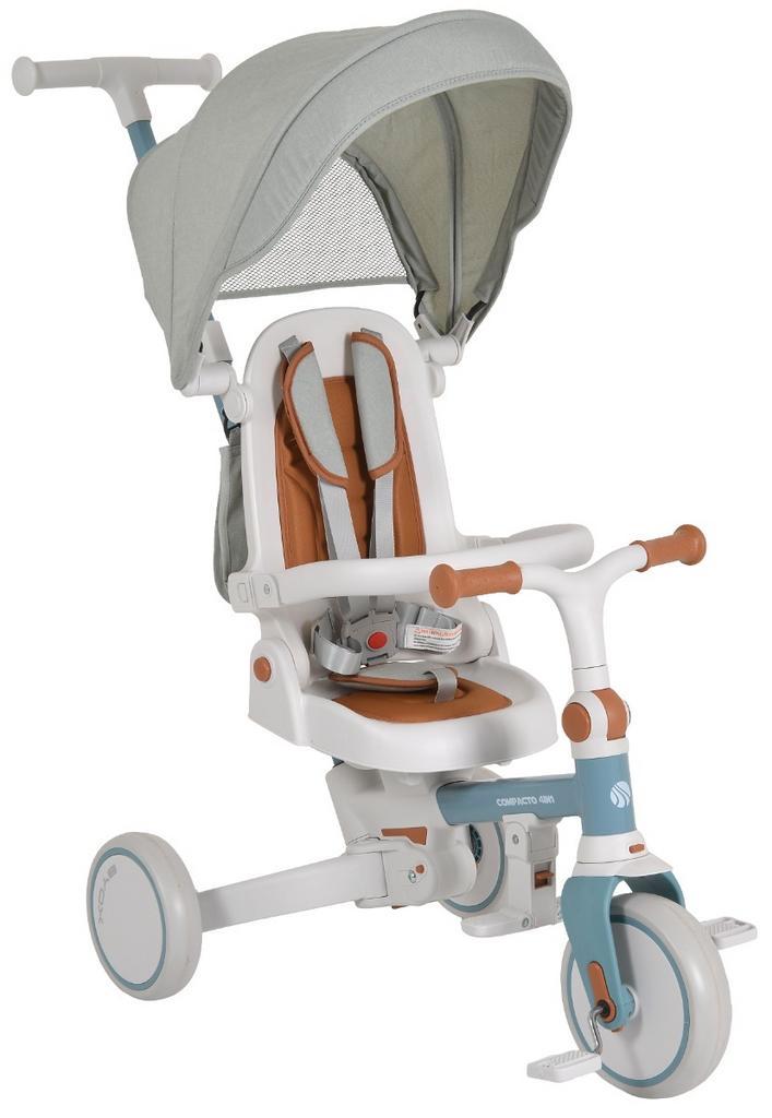 Byox Compacto Blue 4-in-1 Driewieler met Duwstang, Kinderen en Baby's, Speelgoed | Buiten | Voertuigen en Loopfietsen, Nieuw, Verzenden
