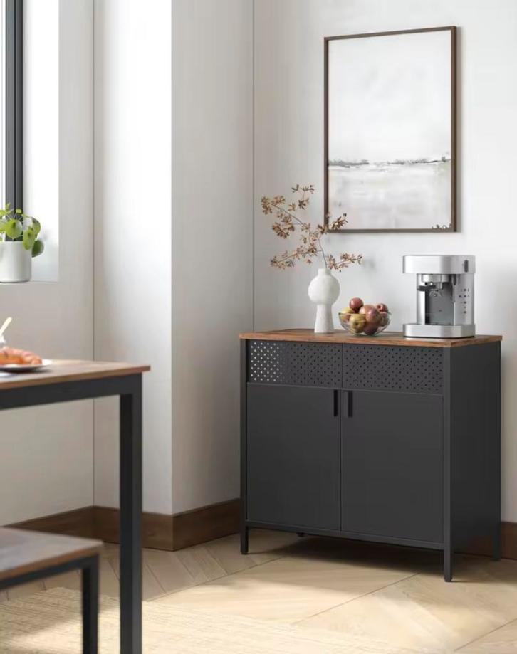 Nieuwe Industriële Stalen Opbergkast – Dressoir Zwart Staal, Huis en Inrichting, Kasten | Dressoirs, Nieuw, Met lade(s), Met deur(en)