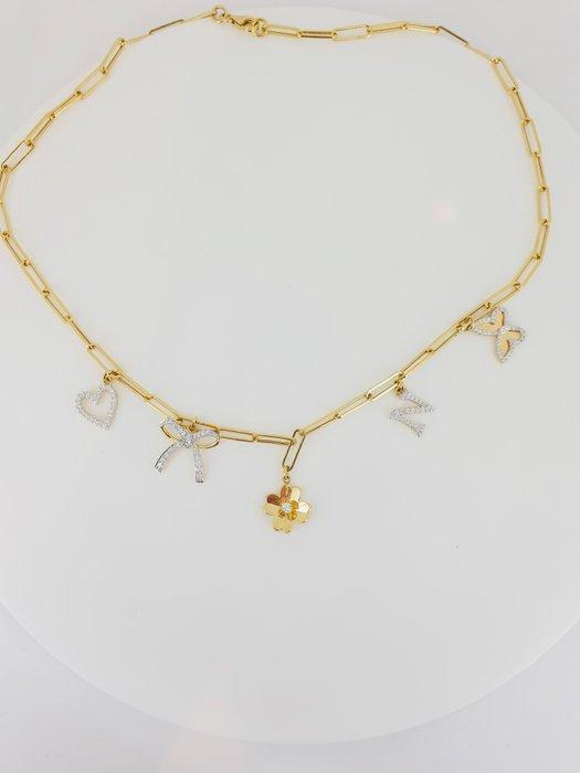 Statement ketting - 14 karaat Geel goud, Gepolijst rhodium -, Sieraden, Tassen en Uiterlijk, Antieke sieraden