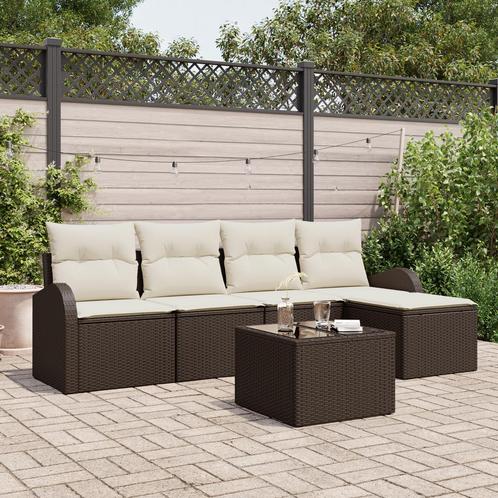 vidaXL 5-delige tuinbankset met kussens - grijs poly riet, Tuin en Terras, Tuinsets en Loungesets, Nieuw, Rotan, Verzenden
