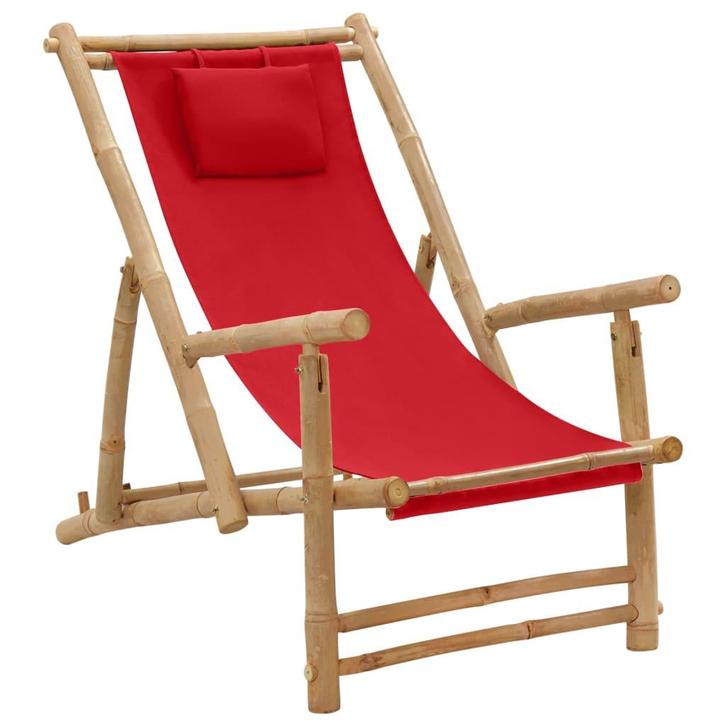 vidaXL Terrasstoel bamboe en canvas rood, Tuin en Terras, Tuinstoelen, Nieuw, Hout, Verzenden