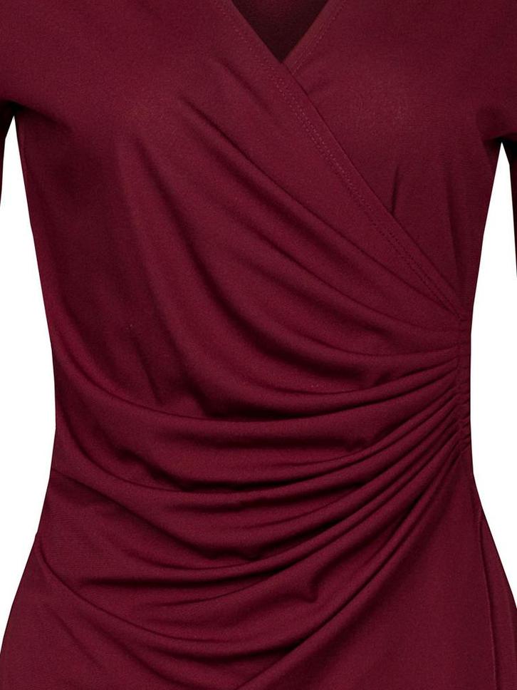 Jurk Geplooid Effen Bordeaux XXXL (46), Kleding | Dames, Jurken, Verzenden