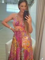 Boho maxi jurk van zijde met elastische talie, wijde rok,, Nieuw