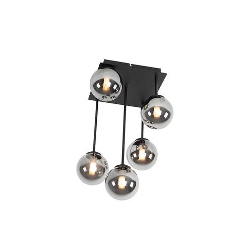 Moderne plafondlamp zwart 5-lichts met smoke glas - Athens, Huis en Inrichting, Lampen | Overige