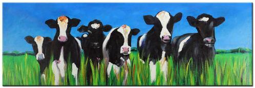 Modern Olieverf Schilderij - Koeien in de Wei -  180x60cm