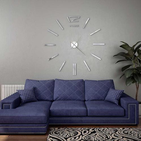 vidaXL 3D-wandklok 100 cm XXL modern zilverkleurig, Huis en Inrichting, Woonaccessoires | Klokken, Nieuw, Verzenden